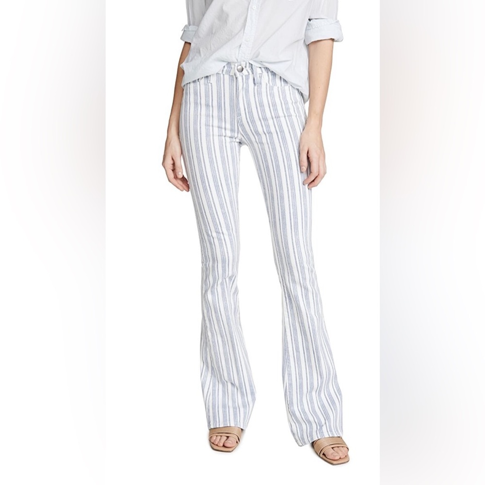 FRAME Le High Flare Jeans 27‎ NWT White Blue Stripe High Rise